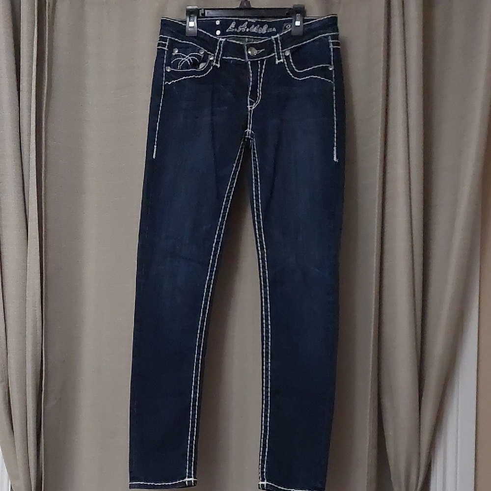 Bedazzled Women's Dark Blue Jeans Size 9